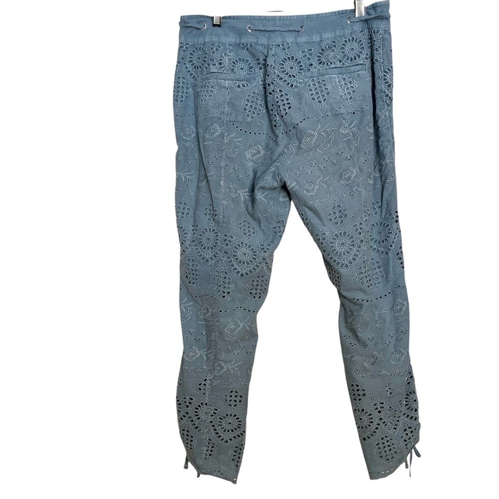 Sundance Womens Everyday Eyelet Pants Seafoam Tie Waist Cinch Hem BOHO — Size 6 - Picture 8 of 15